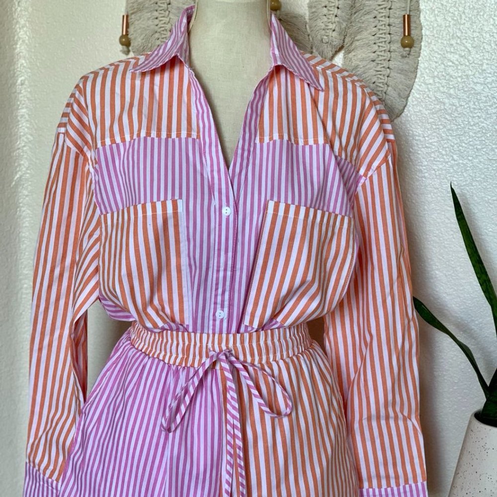 Strip Poplin Sleeve Shirt and Shorts (set)